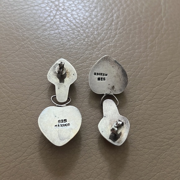 Abstract Heart Shape Genuine 925 Sterling Silver Statement Dangle Earrings - Picture 4 of 7